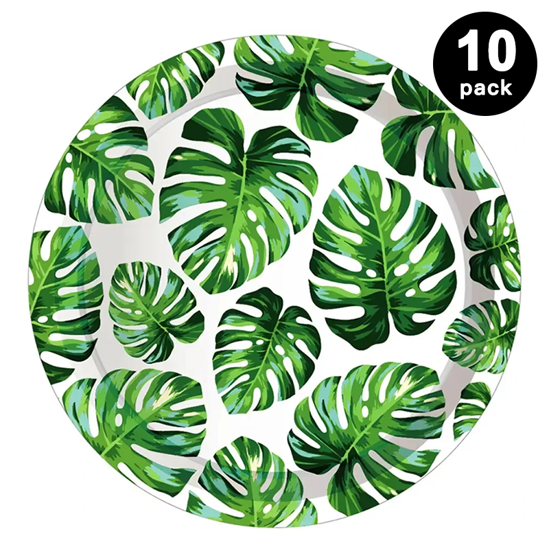 Hawaii Palm Leaves Theme 9 inch 23cm Paper Plates Round 10 Pack