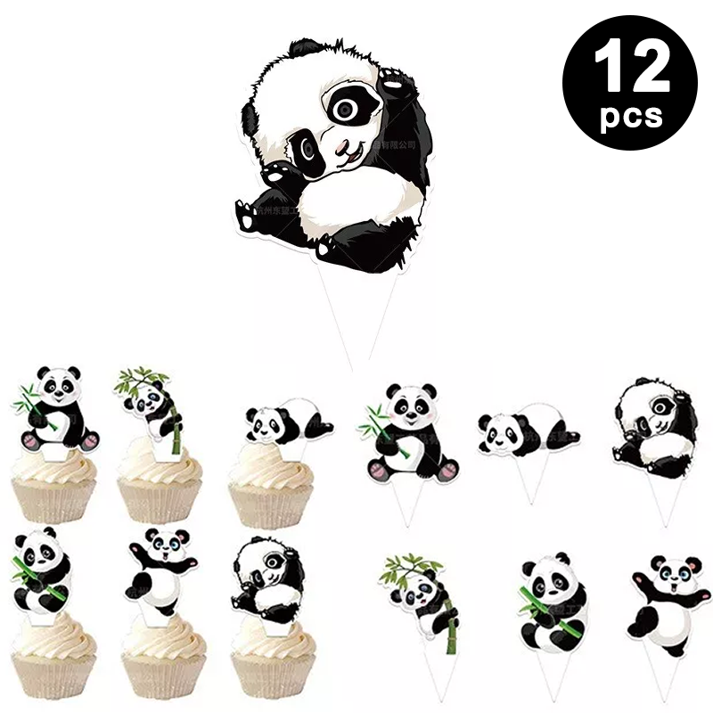 Panda Shaped Cutout Cupcake Toppers 12 Pack