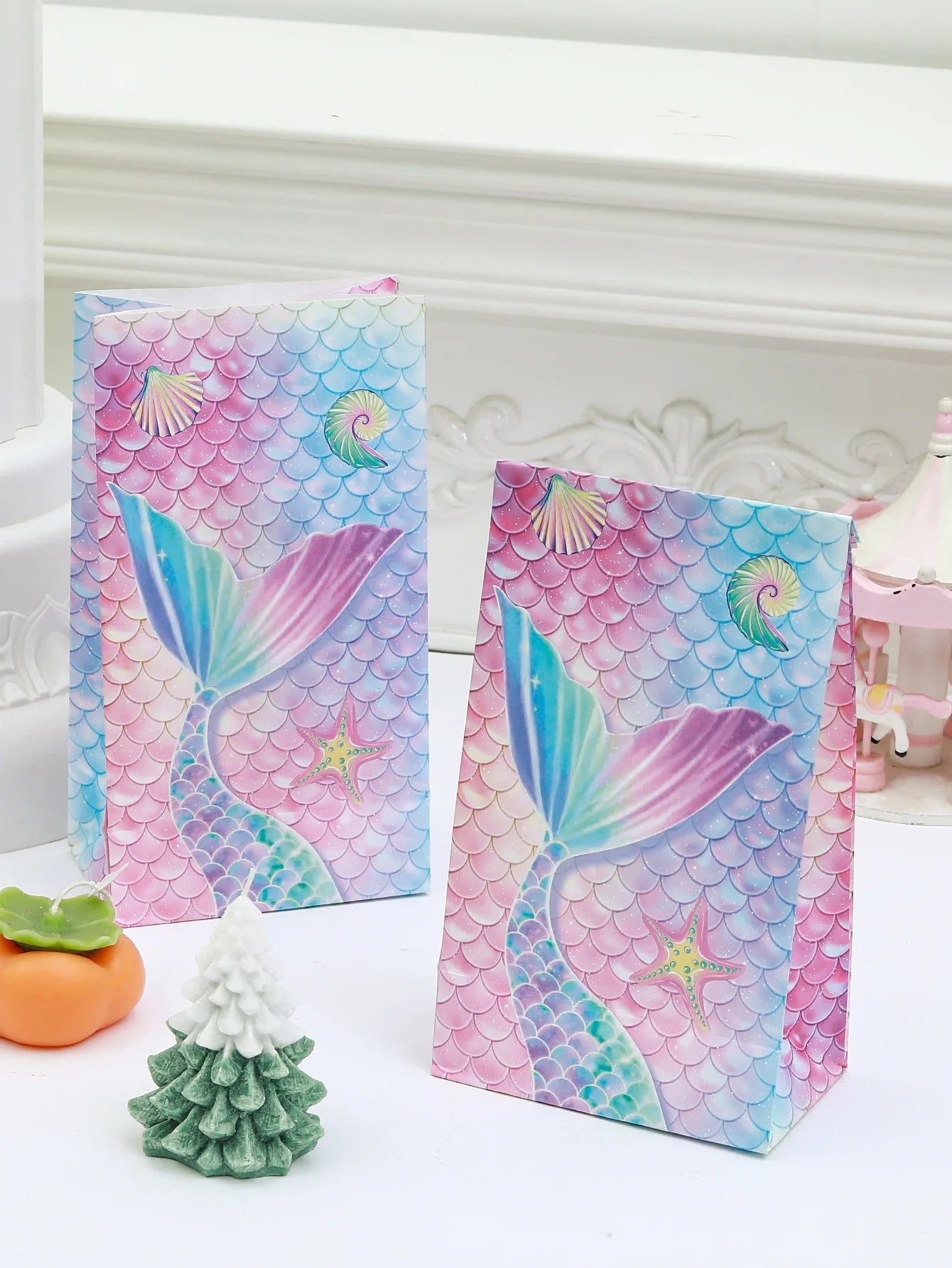 Mermaid Under the Sea Paper Gift Bags with Mini Stickers 12 Pack