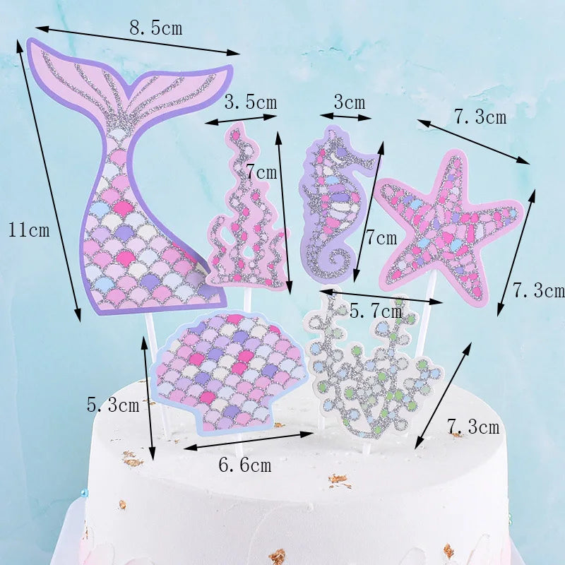 Mermaid Tail Under the Sea Birthday Cake Toppers 6 pcs