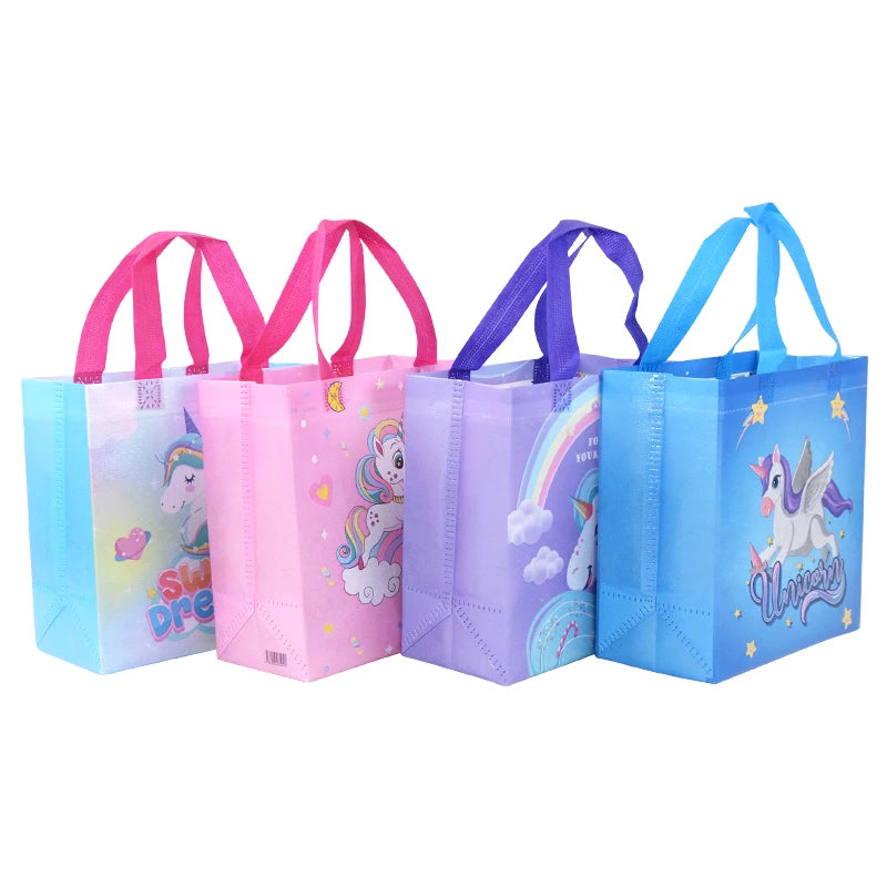 Unicorn Theme Fabric Reusable Party Gift Bags with Handle 12 Pack