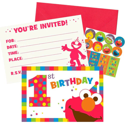 Sesame Street Elmo Turns One Postcard Invitations 8 Pack with Envelopes Seals Stickers
