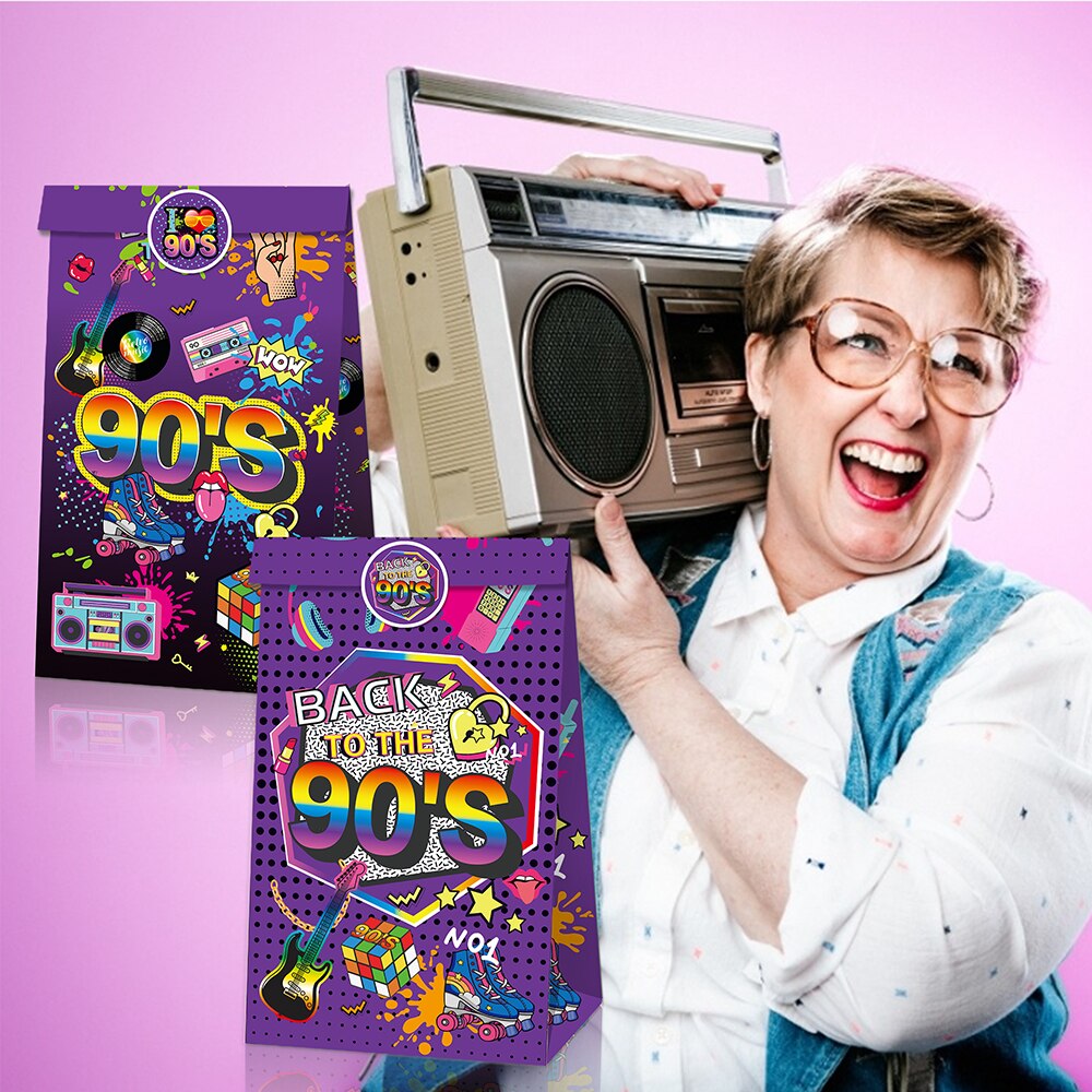 Back to the 90's Theme Gift Bags Paper 12 Pack