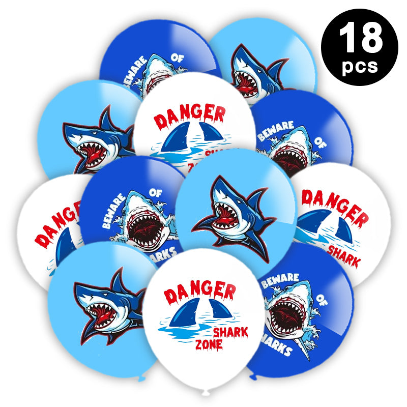 Sharks Printed Assorted Latex Balloons 18 Pack