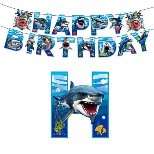 Sharks Theme Party Decoration Set | Birthday Banner Balloons Cake Toppers