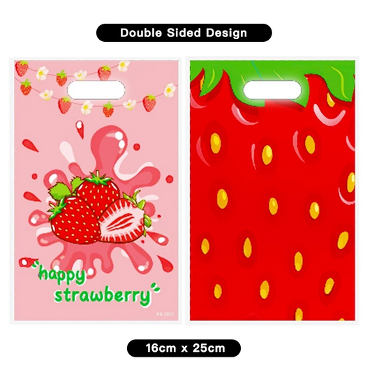 Strawberry Theme Gift Loot Bags Plastic 10 Pack