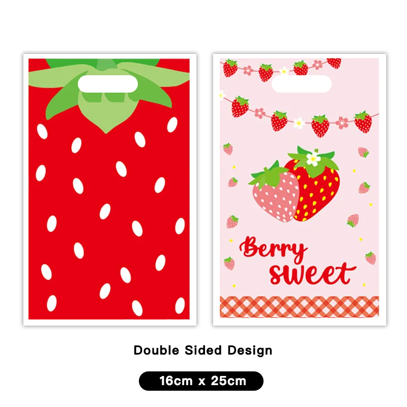 Strawberry Theme Gift Loot Bags Plastic 10 Pack
