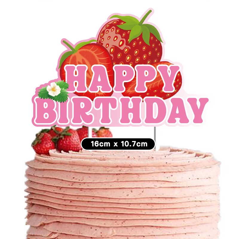 Strawberry Theme Party Decorating Set | Birthday Banner Balloons Cake Toppers
