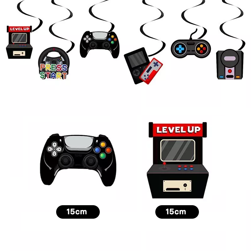 Video Gaming Theme Birthday Party Swirls 6 Pack