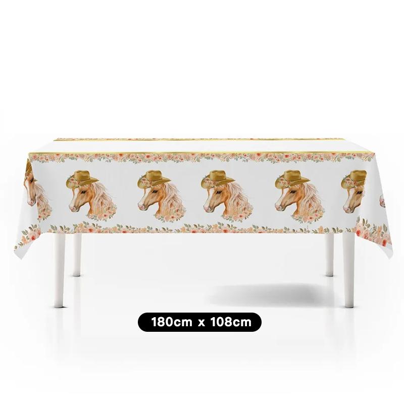 Horse Theme Table Cover Tablecloth Plastic 180cm x 108cm