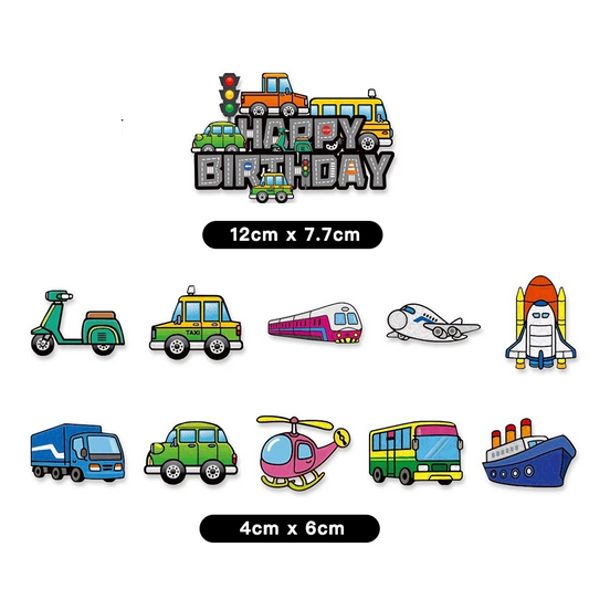 Transportation Vehicles Birthday Cake Topper Kit 11 Pack