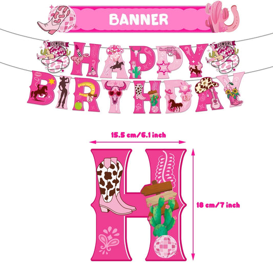 Western CowGirl Party Decoration Set | Birthday Banner Balloons Cake Toppers