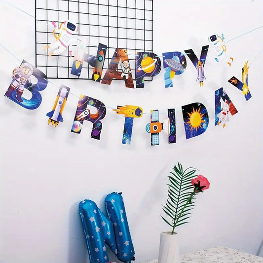 Outer Space Astronaut Theme Birthday Banner 2 Meter