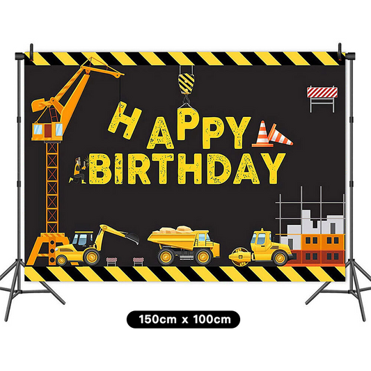 Construction Trucks Birthday Party Backdrop Banner 150cm x 100cm