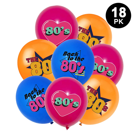 Back to The 80's Party Decorating Set | Banners Cake Toppers Latex Balloons Swirls