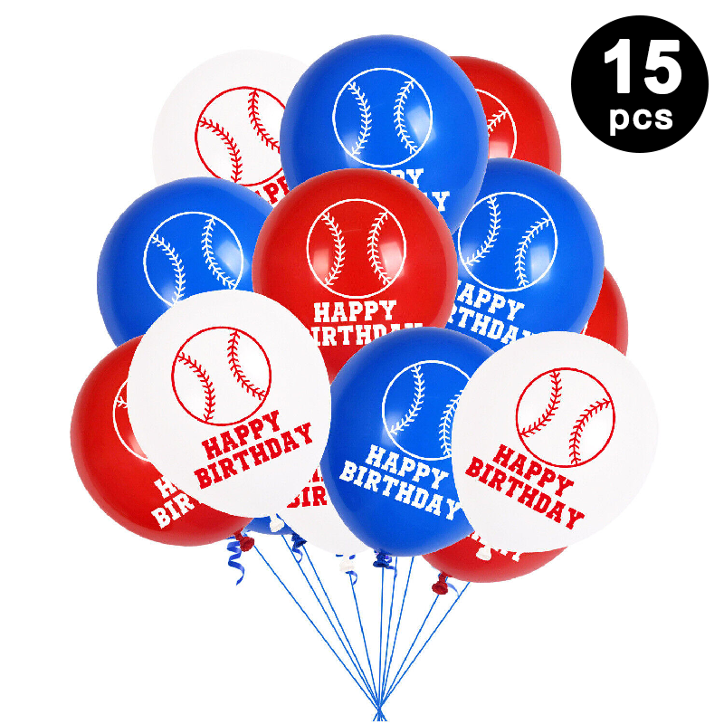Baseball Theme Printed Assorted Latex Balloons 15 Pack