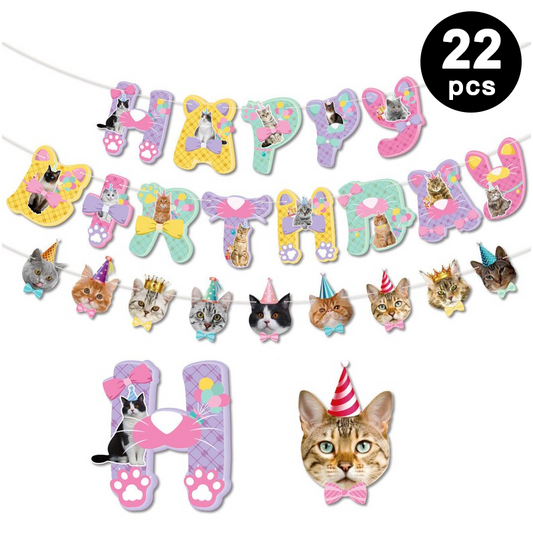 Cute Pet Cats Party Decorating Set | Banners Latex Balloons Cake Cupcake Toppers