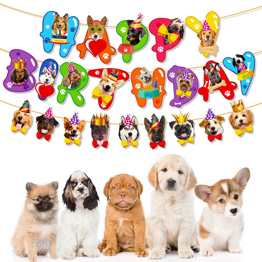 Cute Puppy Dog Party Decorating Set | Birthday Banner Balloons Cake Toppers