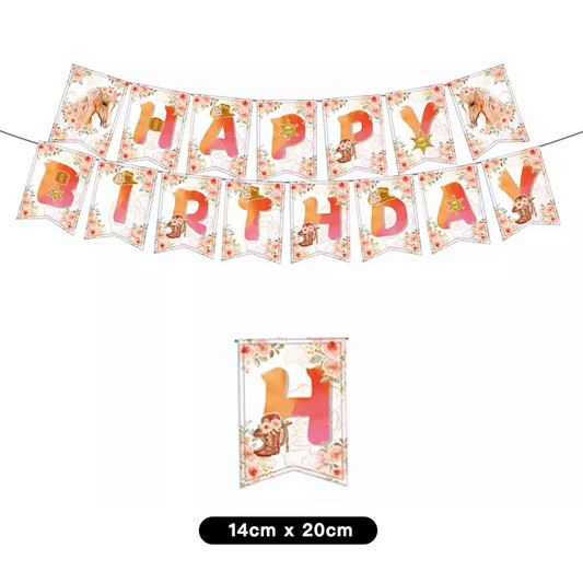 Horse Cowgirl Theme Party Decorating Set | Birthday Banner Balloons Cake Cupcake Toppers
