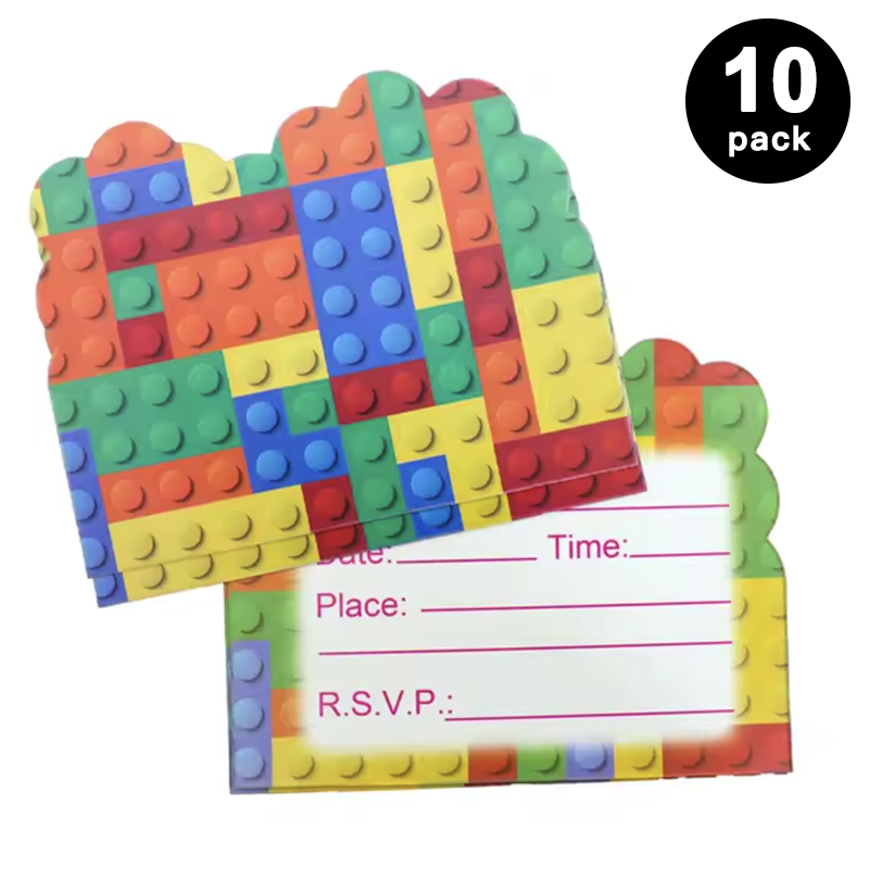 Building Blocks Theme Birthday Invitation Cards 10 Pack