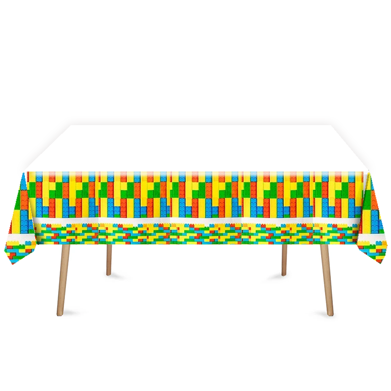 Building Blocks Printed Birthday Table Cover Plastic 180cm x 108cm