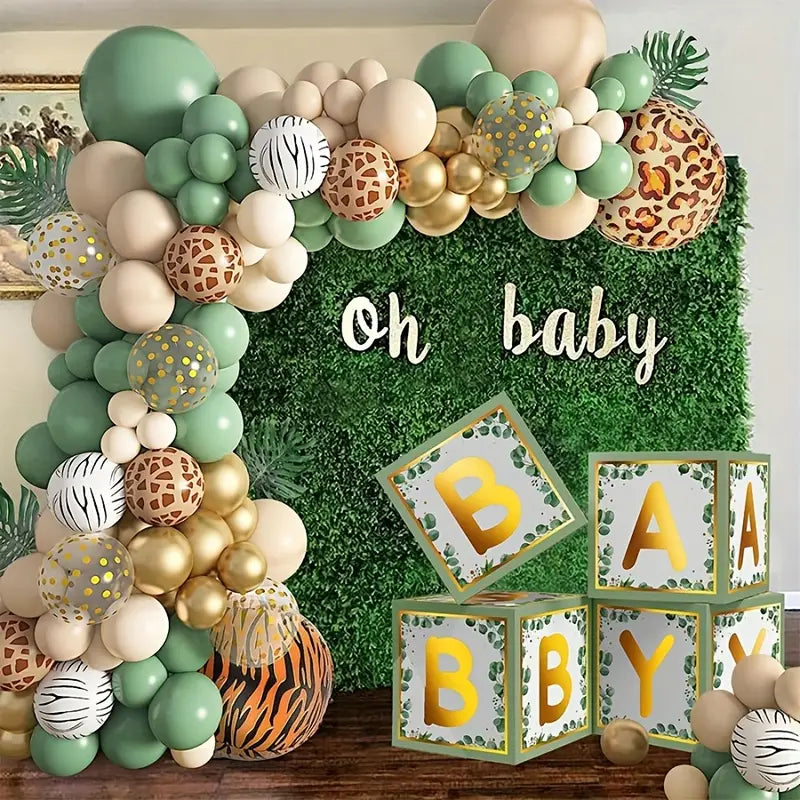 Jungle Animals Theme Sage Green Sand WhiteBalloon Garland Kit