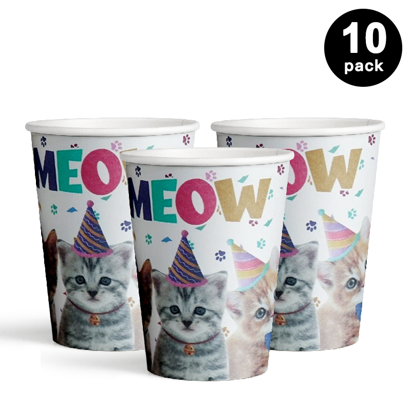 Cats and Kittens Theme 250ml 8oz Paper Cups 10 Pack