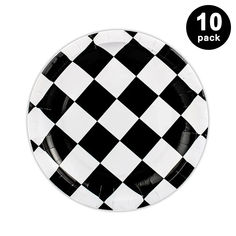 Checkered Print 7 inch 18cm Paper Plates Round 10 Pack