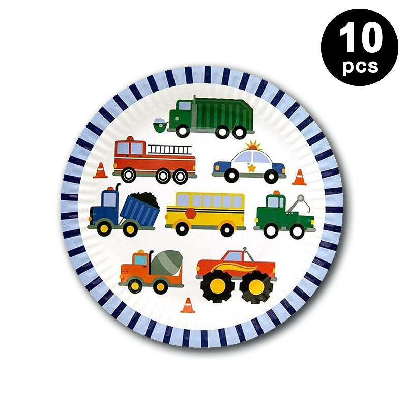 Construction Truck Theme 7 inch 17cm Paper Plates Round 10 Pack