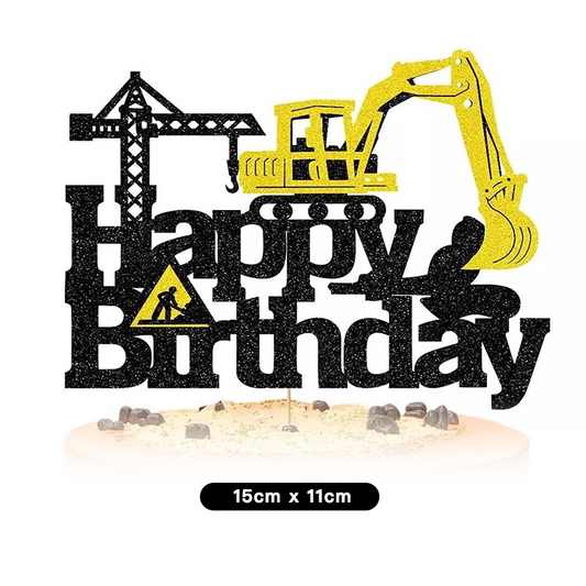 Construction Truck Theme Glitter Birthday Cake Topper