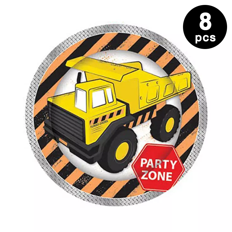Construction Truck Party Zone 9 inch 23cm Paper Plates Round 8 Pack
