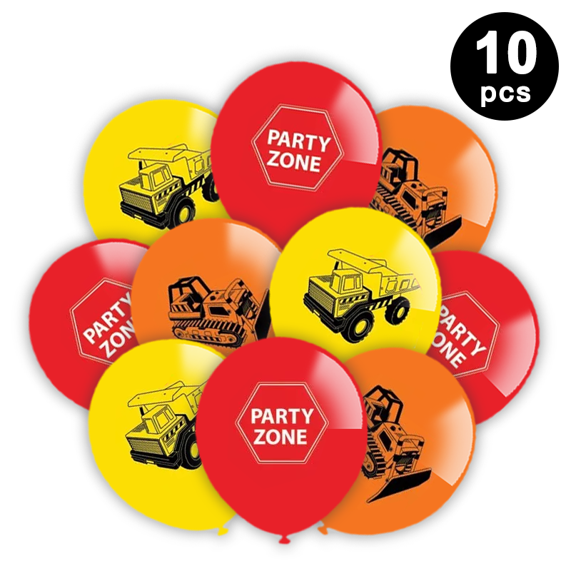 Construction Trucks Party Zone Latex 12 inch Balloons 10 Pack