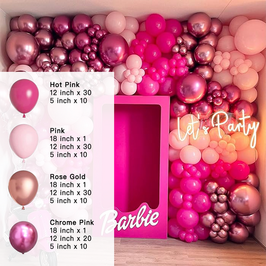 Hot Pink Metallic Rose Gold Balloon Garland Arch Kit | Suitable for Barbie Themed Party