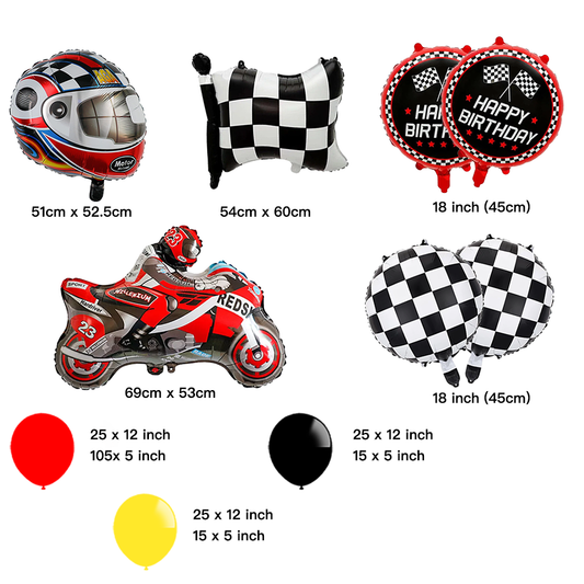Racing Motorcycle Rider Red Yellow Black Balloon Arch Garland Kit