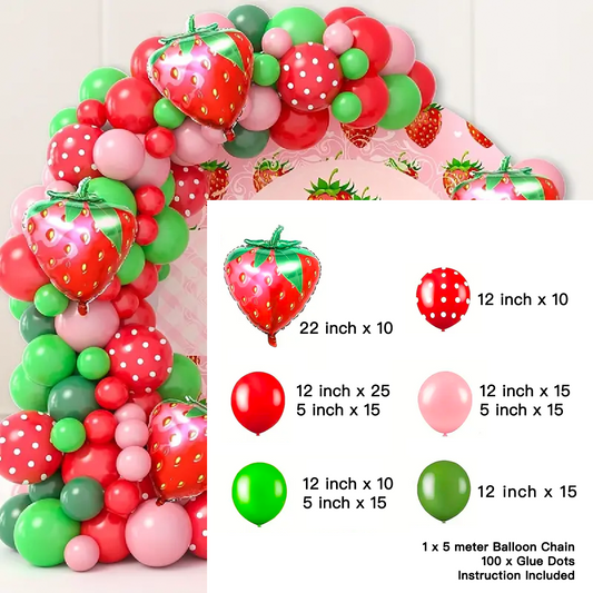 Strawberry Theme Red Pink Green Balloon Garland Kit