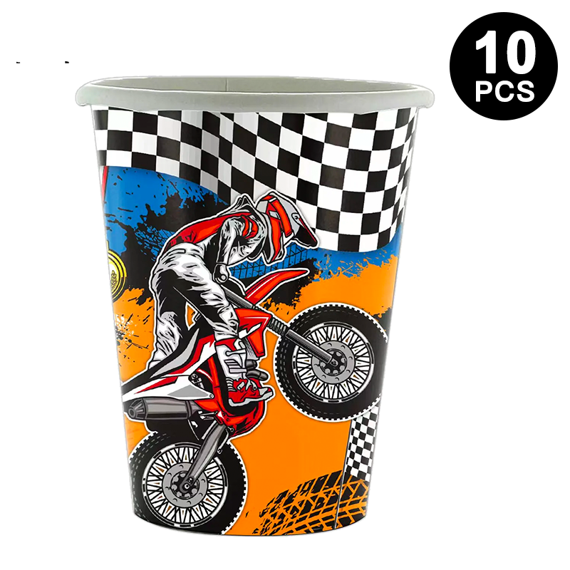 Motorcycle 266ml 9oz Paper Cups 10 Pack