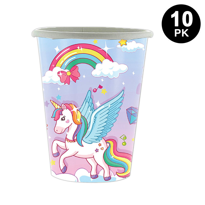 Rainbow Unicorn 250ml Paper Cups 10 Pack