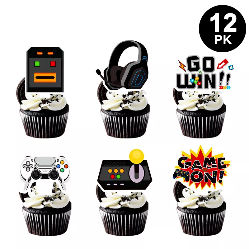 Video Gaming Theme Paper Cupcake Toppers 12 Pack