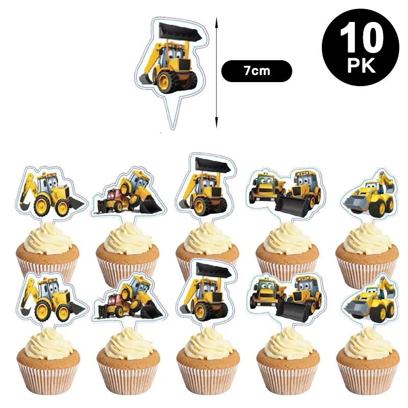 Construction Little Bulldozer Theme Cupcake Toppers 10 Pack
