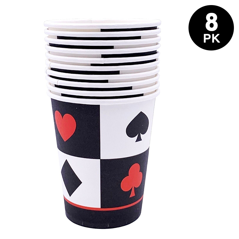 Poker Theme 266ml 9oz Paper Cups 8 Pack