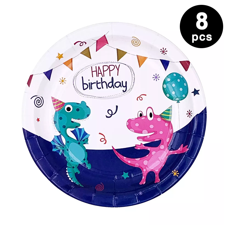 Cute Dinosaur 17cm 7 inch Round Paper Plates 8 Pack
