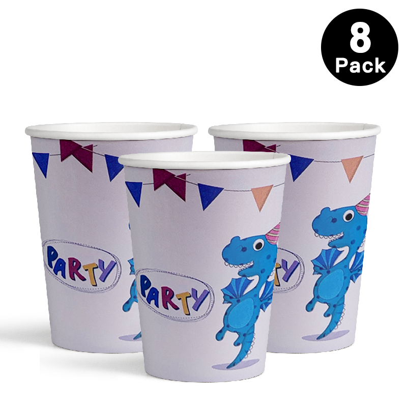 Cute Dinosaur 250ml 8oz Paper Cups 8 Pack