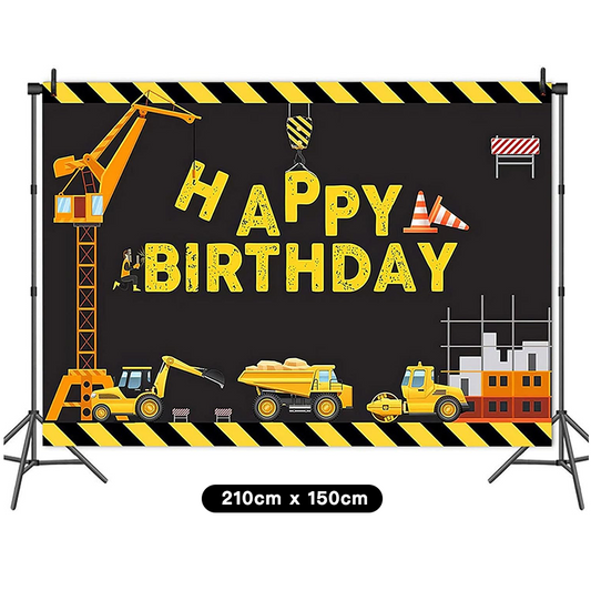 Construction Trucks Birthday Party Backdrop Banner 210cm x 150cm