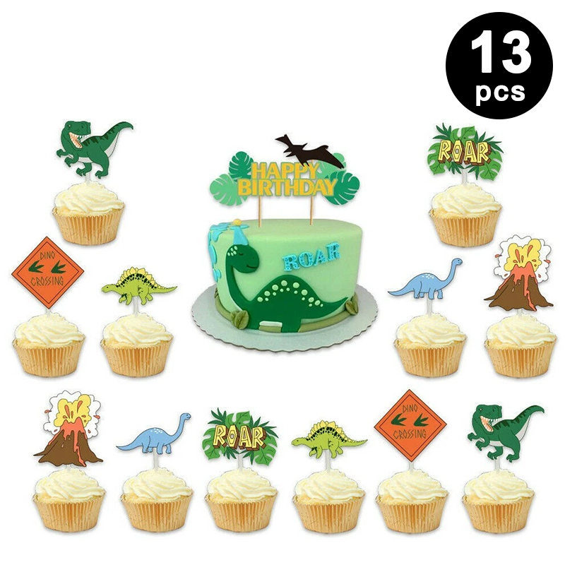 13pcs Jurassic Dinosaur Cake Cupcake Toppers