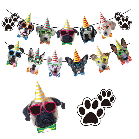 Puppy Dog Paw Party Decorating Set | Birthday Banner Balloons Cake Toppers