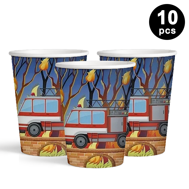 Fire Truck Fireman 250ml 8oz Paper Cups 10 Pack