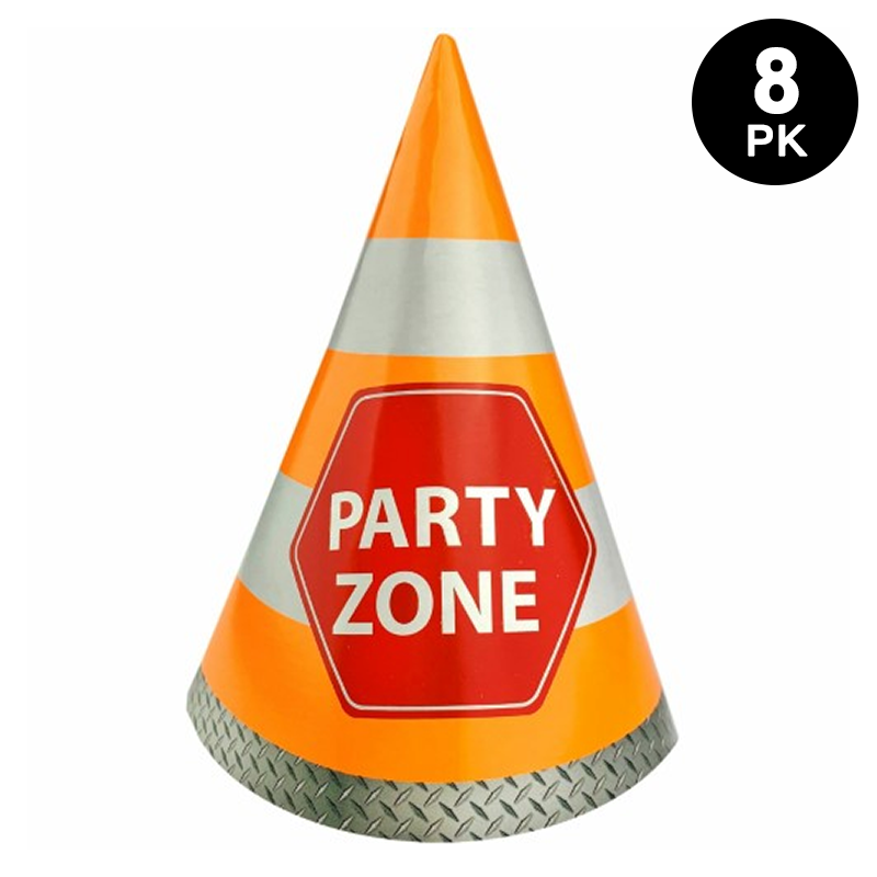 Construction Party Zone Paper Cone Hats 8 Pack