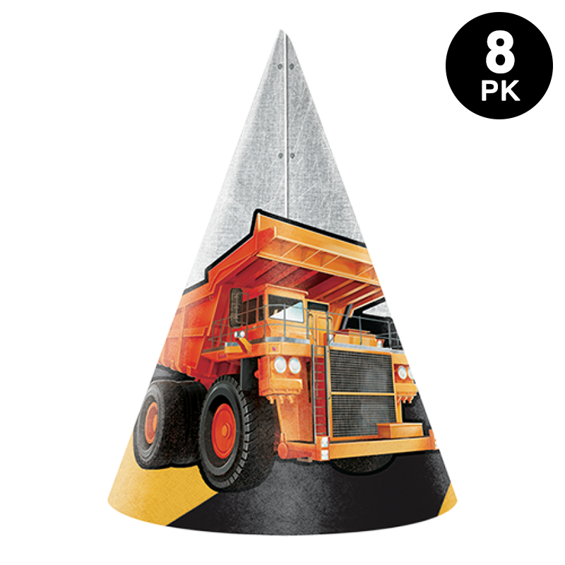 Big Dig Construction Birthday Party Coned Hats 8 Pack