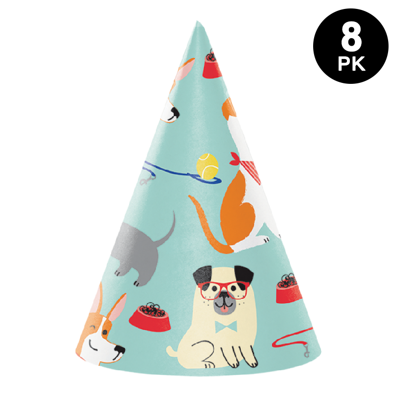 Pet Dog Birthday Party Coned Hats 8 Pack