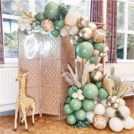 Jungle Balloon Garland Kit | Sage Green Sand White Giraffe Print Balloons